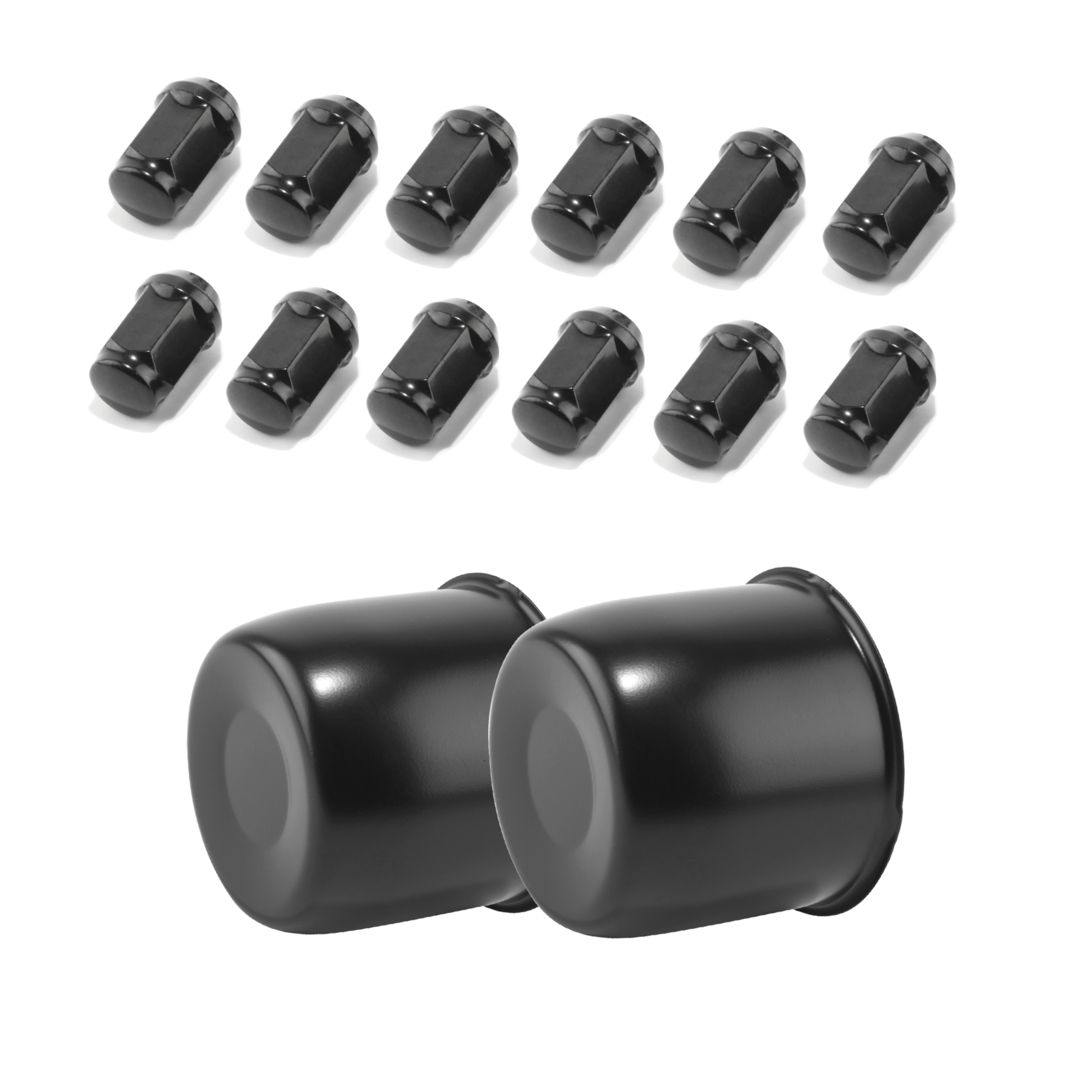 The 5/6 lug Trailer Lug and Cap Sets Carbon Steel Push Thru Center Caps With Carbon Steel Lug Nuts For 4.25" Center Hole For Standard 1/2"-20 60 Degree Diameter Stud.