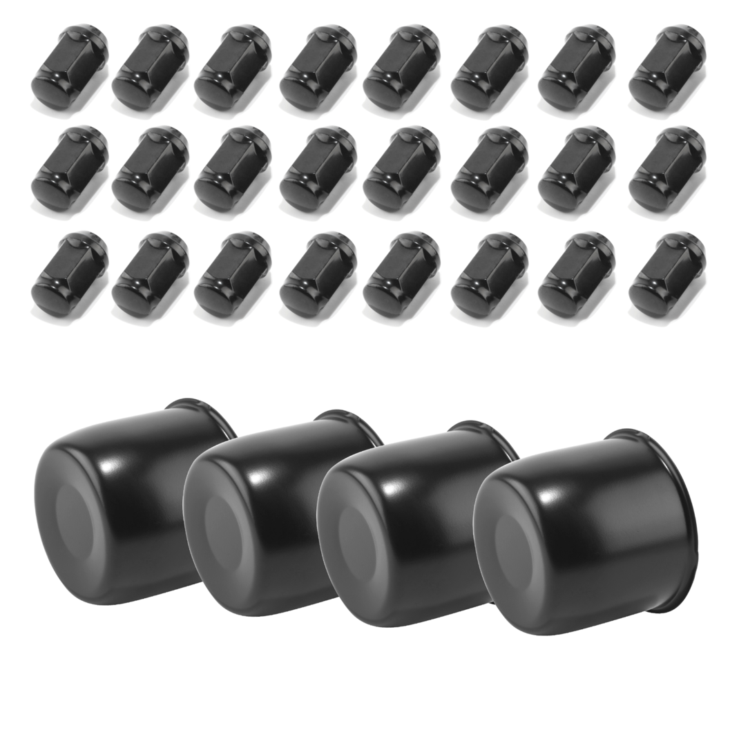 The 5/6 lug Trailer Lug and Cap Sets Carbon Steel Push Thru Center Caps With Carbon Steel Lug Nuts For 4.25" Center Hole For Standard 1/2"-20 60 Degree Diameter Stud.