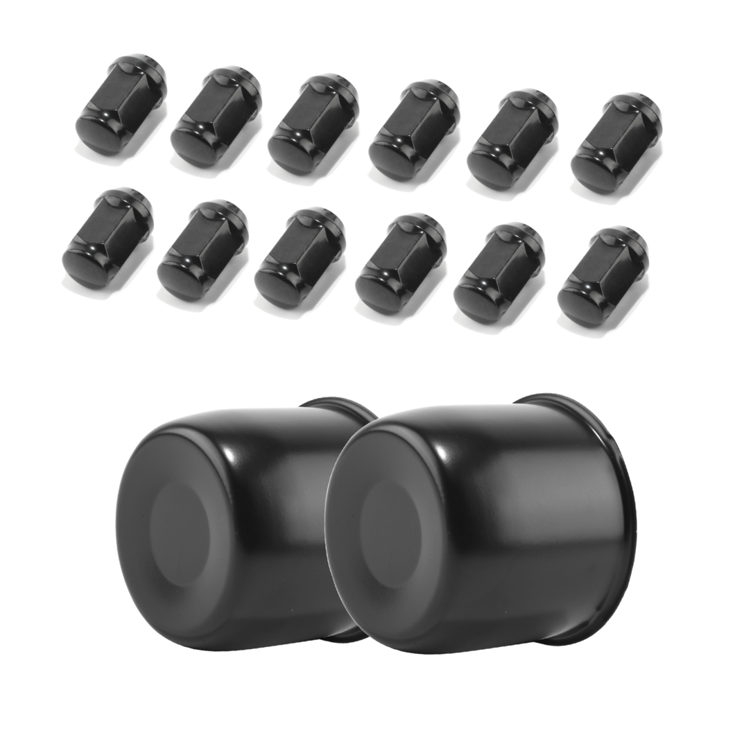 The 5/6 lug Trailer Lug and Cap Sets Stainless Push Thru Center Caps With Carbon Steel Lug Nuts For 4.25" Center Hole For Standard 1/2"-20 60 Degree Diameter Stud.