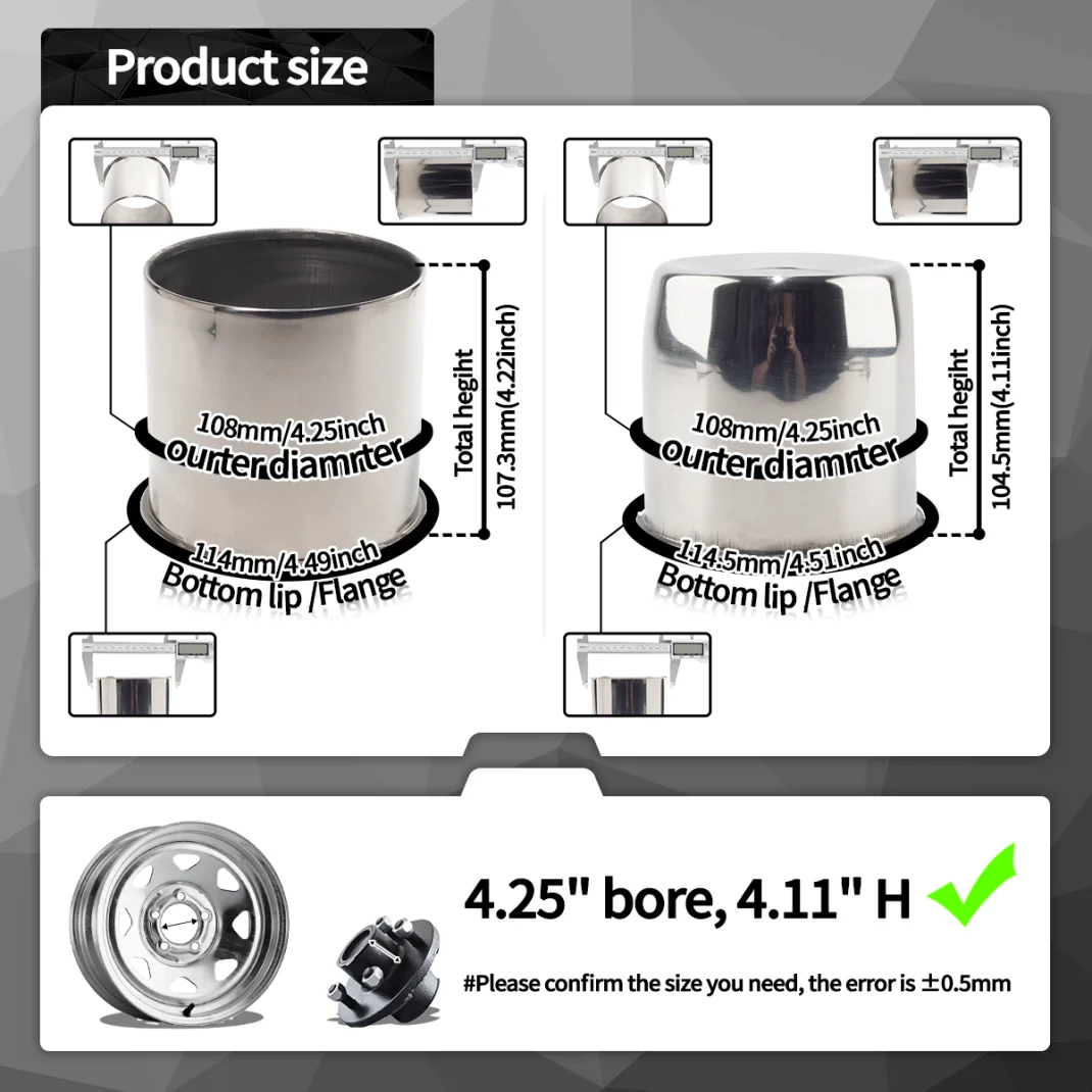 4.25in 2 Open 2 Closed Stainless Steel Push Thru Center Caps（2)