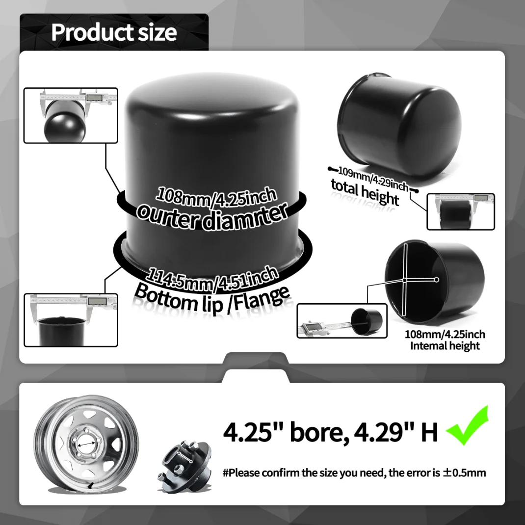 56 Lug Closed End 4.25in Trailer Wheel Center Hub Caps（2）