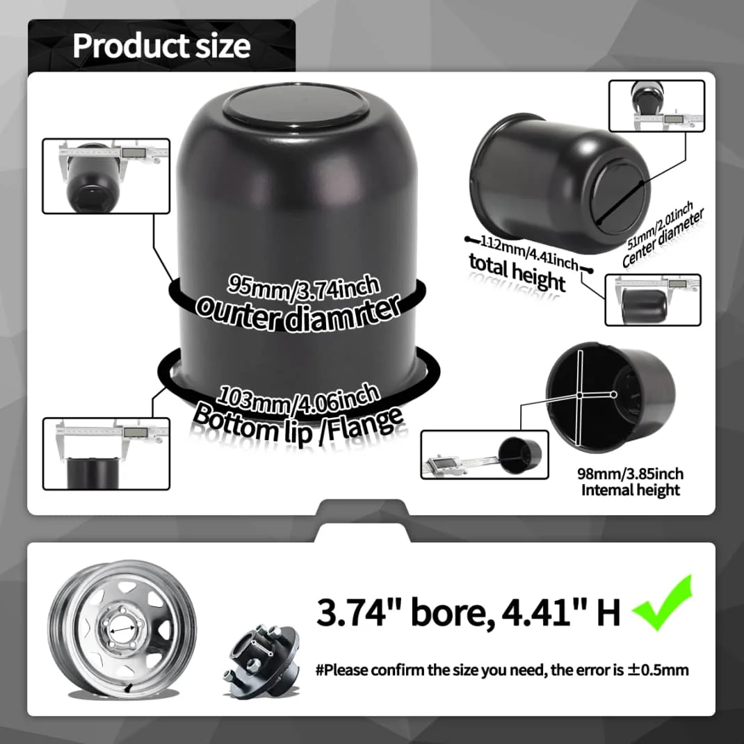3.74in Trailer Wheel Center Hub Caps Top Plug Removes (1)