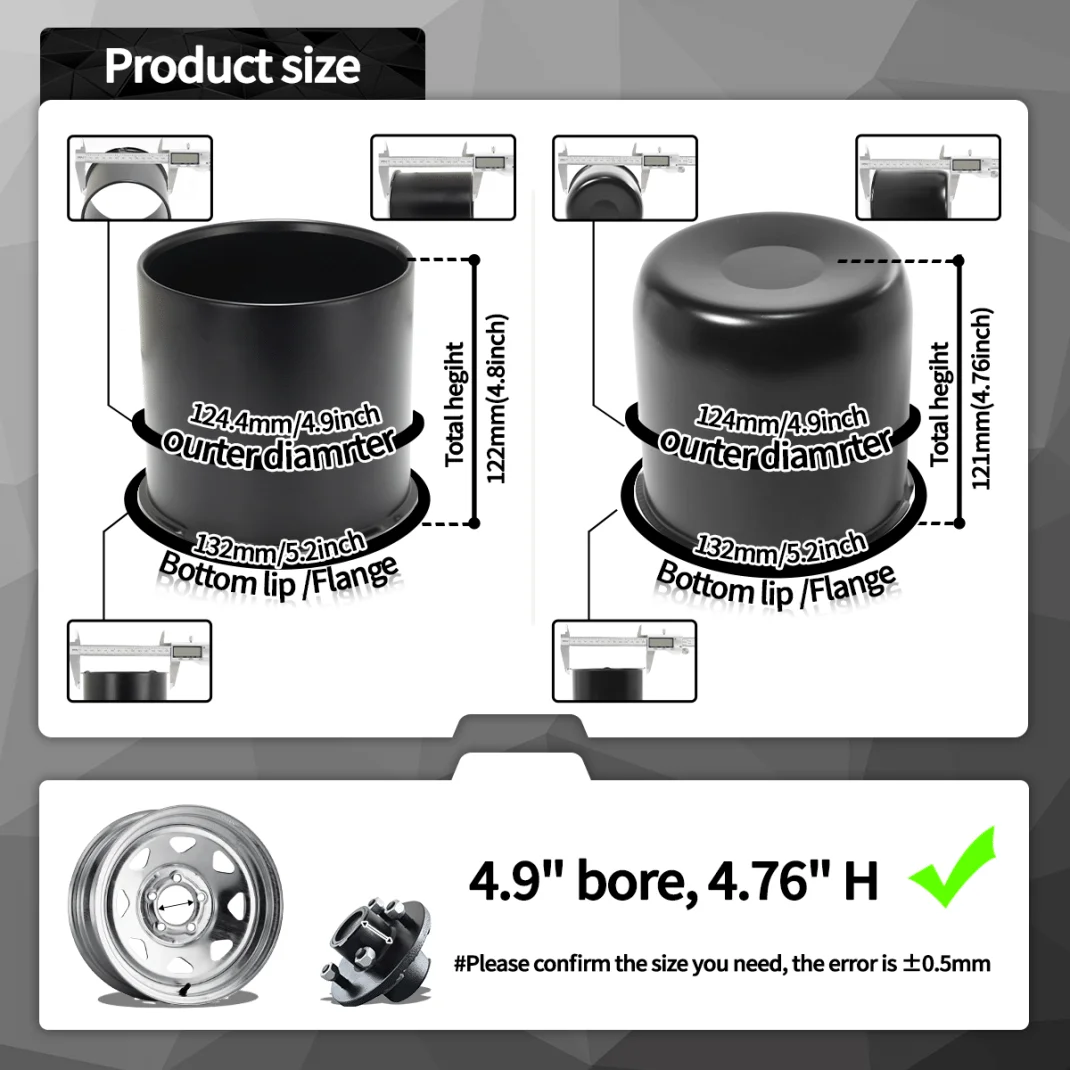 4.9in 2 Open 2 Closed Trailer Wheel Center Caps (3)