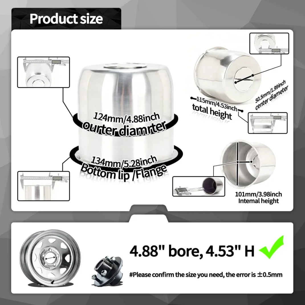 4.88in Trailer Wheel Center Hub Caps (3)